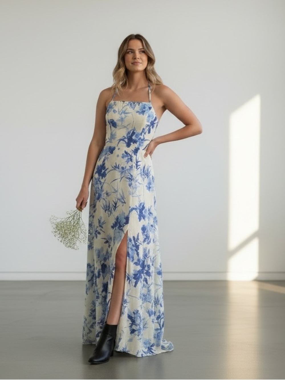 Blue Flora Print Dress - Picture 3 of 6